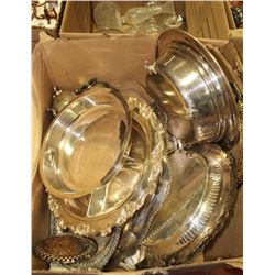 ESTATE BOX OF SILVERPLATED TRAY AND ORNAMENTS
