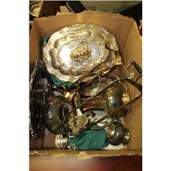ESTATE BOX OF SILVERPLATED TEAPOTS SERVING TRAY