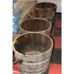 SET OF 4 OLD BARREL PLANTERS
