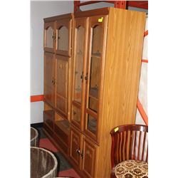 2 PIECE OAK FINISH WALL UNIT