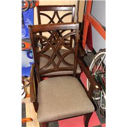 PAIR OF WOOD AND FABRIC ARMCHAIRS