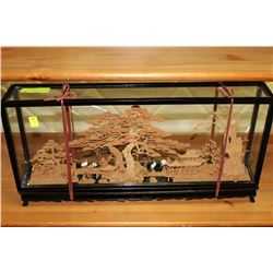 INTRICATE CORK DIORAMA IN GLASS CASE