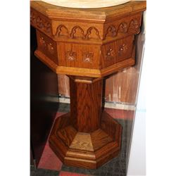SOLID OAK WITH MARBLE TOP BAPTISMAL FONT