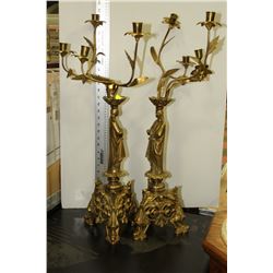 PAIR OF EARLY ORNATE BRASS CHURCH CANDALABRAS