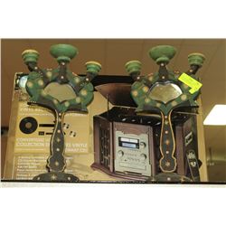 PAIR OF WOODEN FROG CANDLE HOLDERS WITH MIRRORS