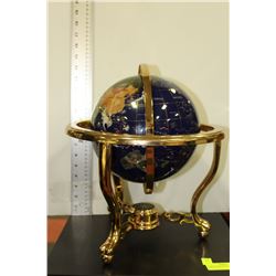 WORLD GLOBE - BLUE GLASS AND BRASS W/