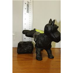VINTAGE BLACK CAST IRON DOG & ROCK