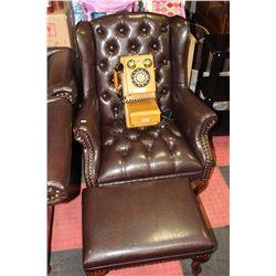 NEW BROWN LEATHERETTE WING BACK PARLOUR CHAIR W