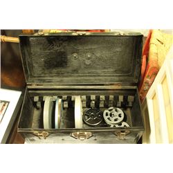 VERY VINTAGE TIN MOVIE CARRY CASE WITH FILMS &