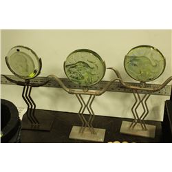 WROUGHT IRON CANDLE HOLDER WITH DECORATIVE GLASS