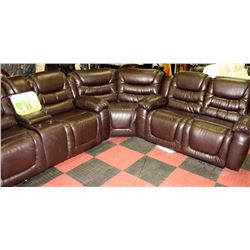 NEW CHOCOLATE BROWN LEATHER RECLINING SECTIONAL