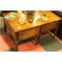 PAIR OF VINTAGE WOODEN END TABLES WITH DRAWERS