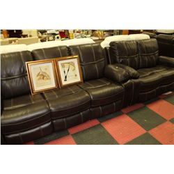 NEW BROWN LEATHERETTE RECLINING SOFA W LOVE SEAT