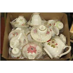 BOX OF ENGLISH CUPS & SAUCERS WITH TEAPOT &
