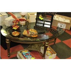 OVAL ORNATE GLASS & METAL TABLE