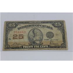 1923 CANADIAN 25 CENT SHINPLASTER