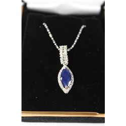 NATURAL BLUE SAPPHIRE PENDANT ON .925 SILVER CHAIN