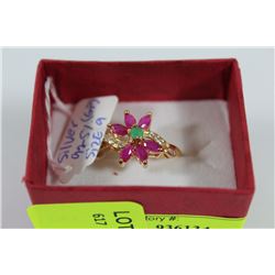 NATURAL RUBY & EMERALD .925 SILVER & GOLD PLATED