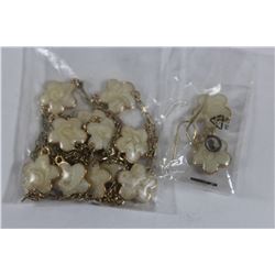 18k GLD PLATED MOTHER OF PEARL NECKLACE & EARRINGS