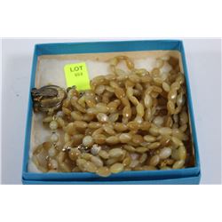 VINTAGE HANDMADE SEED NECKLACE & CLIP ON EARRINGS