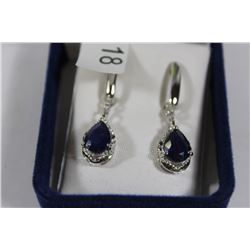 #18  STERLING SILVER BLUE SAPPHIRE DANGLE EARRINGS