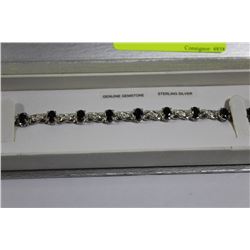 STERLING SILVER GENUINE 12 SAPPHIRE/3 DIAMONDS BRACELET