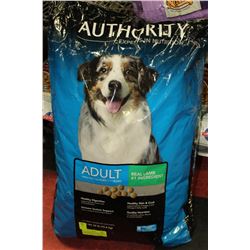34LB BAG OF AUTHORITY ADULT DOG FOOD W/ REAL LAMB