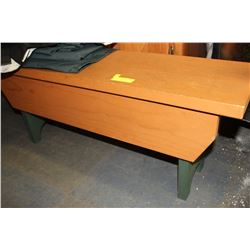 WOOD BENCH WITH 2 WALL HANGINGS