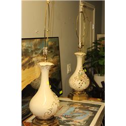 PAIR OF LARGE ESTATE VINTAGE FLORAL CERAMIC LAMPS
