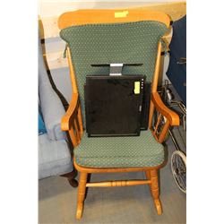WOODEN ROCKING CHAIR WITH GREEN PATTERNED CUSHIONS
