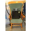 Image 1 : WOODEN ROCKING CHAIR WITH GREEN PATTERNED CUSHIONS
