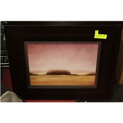 DARK BROWN WOOD FRAMED SCENIC PICTURE -