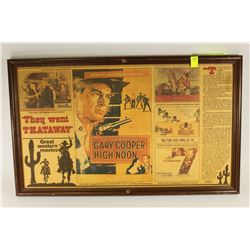 FRAMED NEWSPRINT CUTTING OF GARY COOPER-HIGH NOON