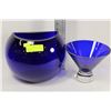 Image 1 : SET OF BLUE GLASS VASE & BOWL SET - HAND