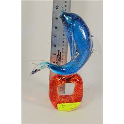 ORANGE AND BLUE ART GLASS DOLPHIN