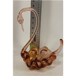 VINTAGE DUSTY ROSE ART GLASS SWAN