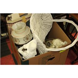 BOX OF MISC COLLECTIBLES, DECORATIONS & MORE