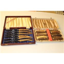 TWO CASES OF BONE HANDLE KNIVES