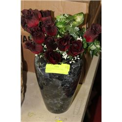 BLACK MARBLE STYLE VASE W/ROSES