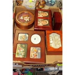 LARGE FLAT OF WOOD JEWELRY BOXES W/CONTENTS