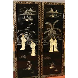 LACQUER WALL PANEL W/ MOTHER OF PEARL DECORATION