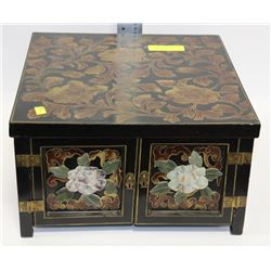 LACQUER JEWELLERY BOX W/ HIDDEN MIRROR & DRAWER