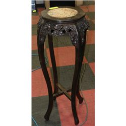 WOODEN PLANT STAND W/ MARBLE STYLE TOP