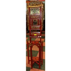 HAND CARVED CORNER STAND W/ MIRROR