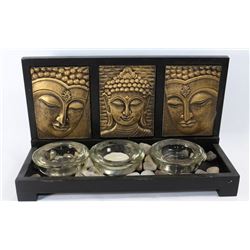 CANDLE HOLDER W/ BUDDHA FACE MOTIF