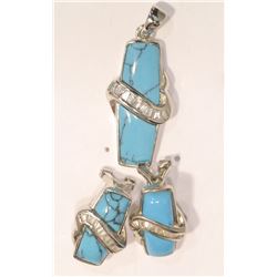 STERLING SILVER TURQUOISE & CUBIC ZIRCONIA