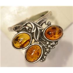 STERLING SILVER AMBER RING