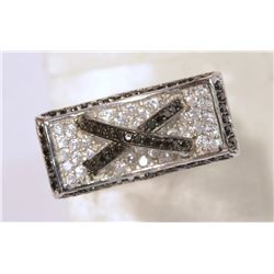 STERLING SILVER BLACK & WHITE CUBIC ZIRCONIA RING