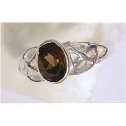 STERLING SILVER SMOKEY QUARTZ RING