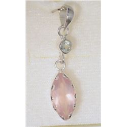 STERLING SILVER ROSE QUARTZ & BLUE TOPAZ PENDANT